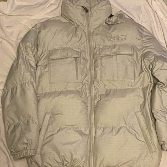 SOUTH POLE MENS PUFFER COAT. Grey HEAVY DUTY W/ Attached Hood MENS  Size Large - Picture 1 of 15
